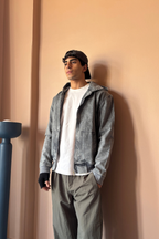 hooded denim jacket [dirty green]