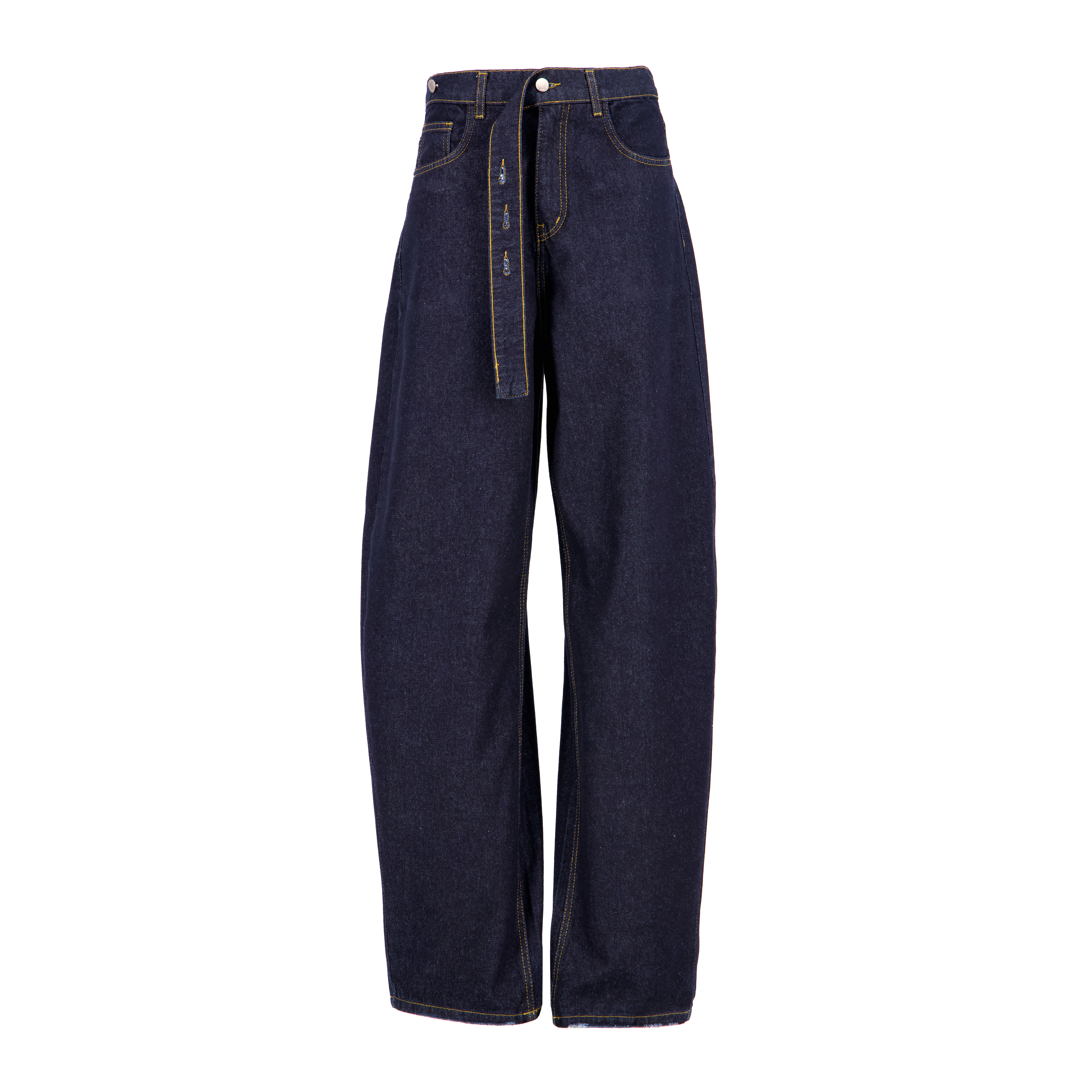 barrel jeans with belt [raw blue]