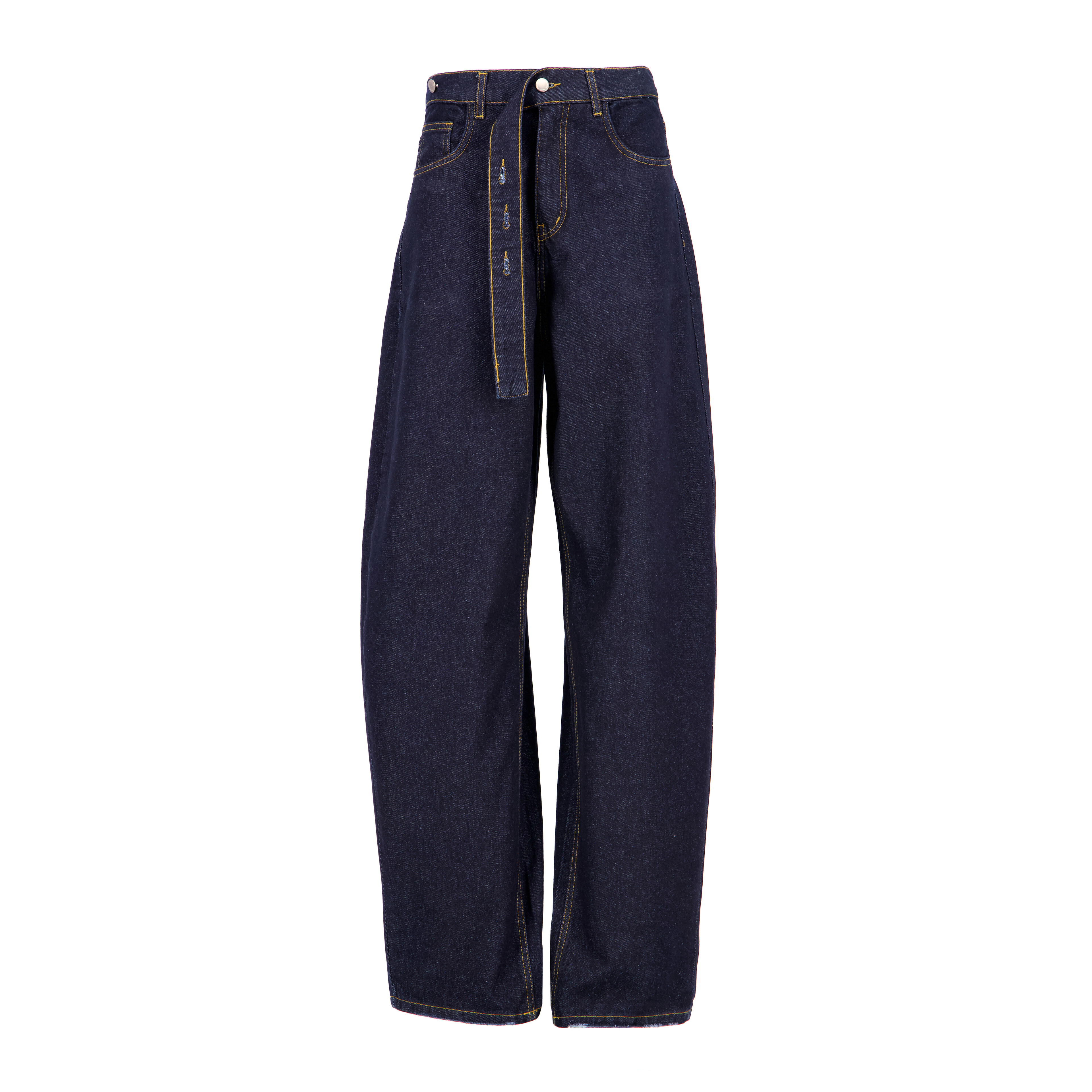barrel jeans with belt [raw blue]