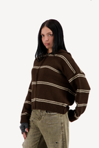 hooded striped knit zip-up