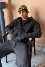 hooded denim jacket [black]
