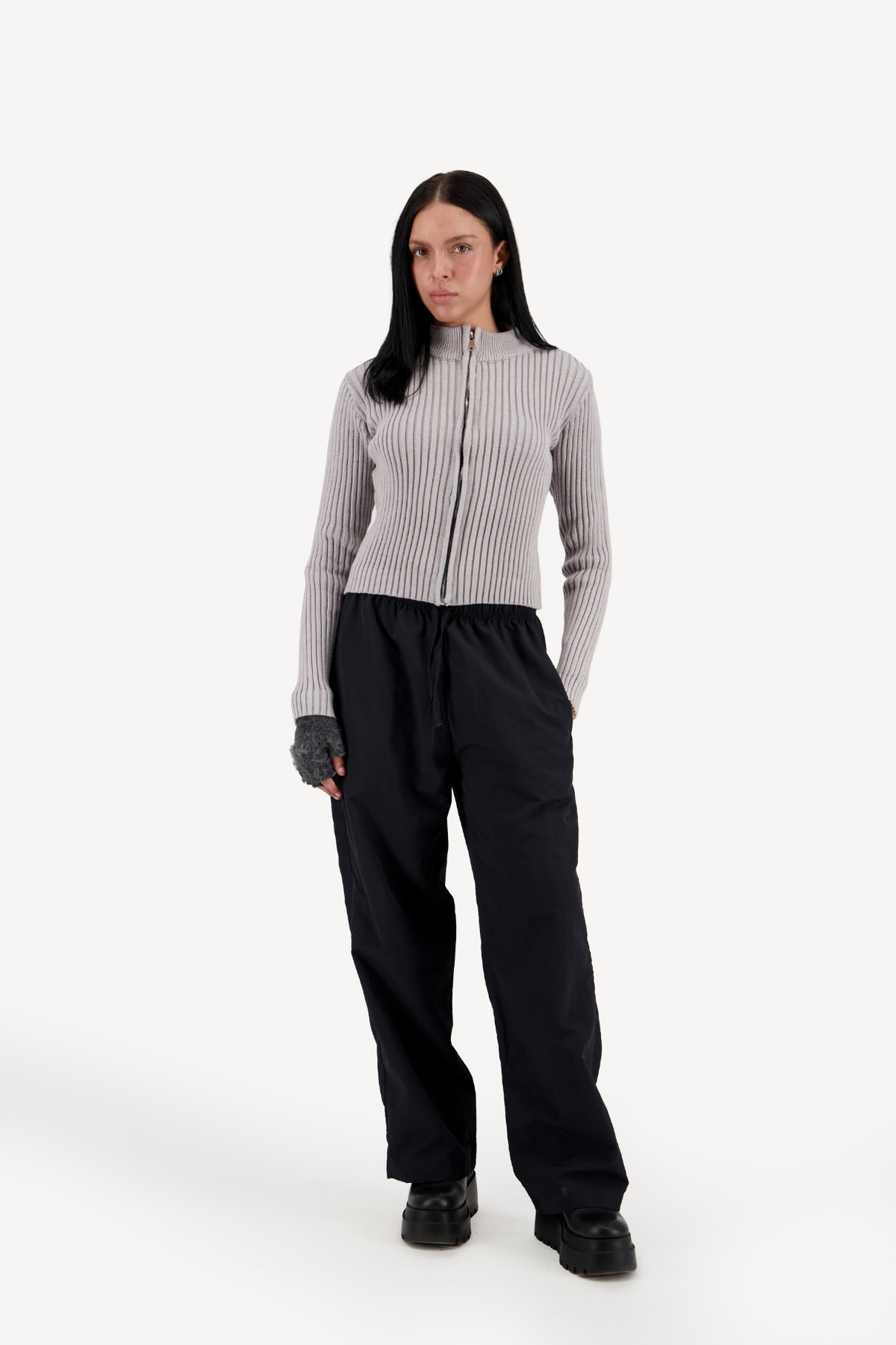striped zip-up [grey]