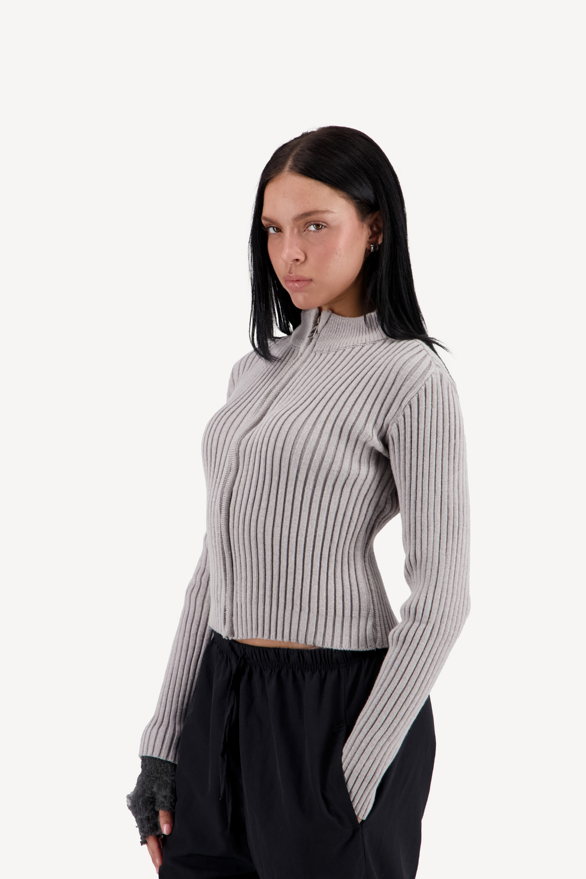 striped zip-up [grey]