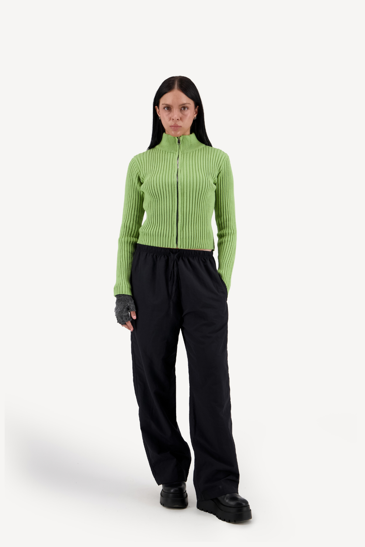 striped zip-up [sage green]
