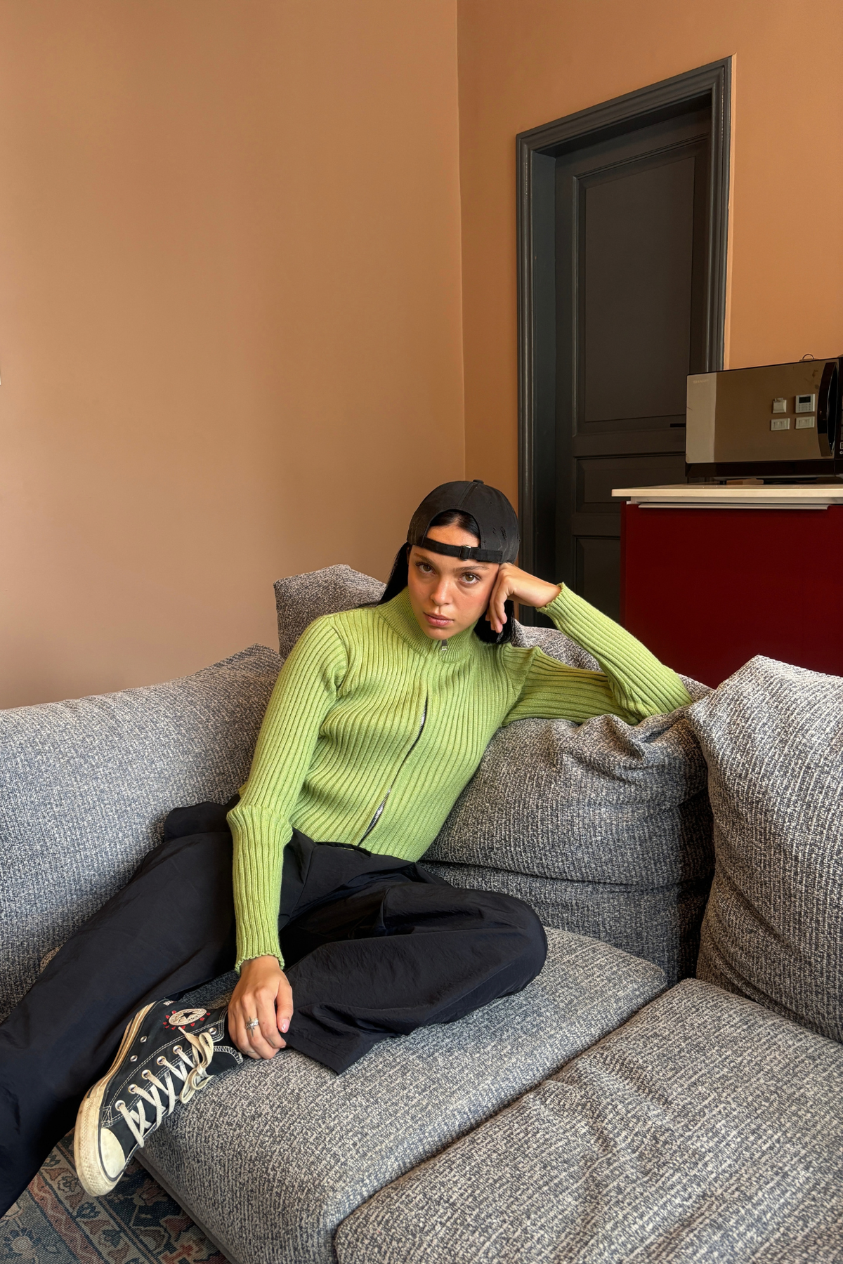 striped zip-up [sage green]