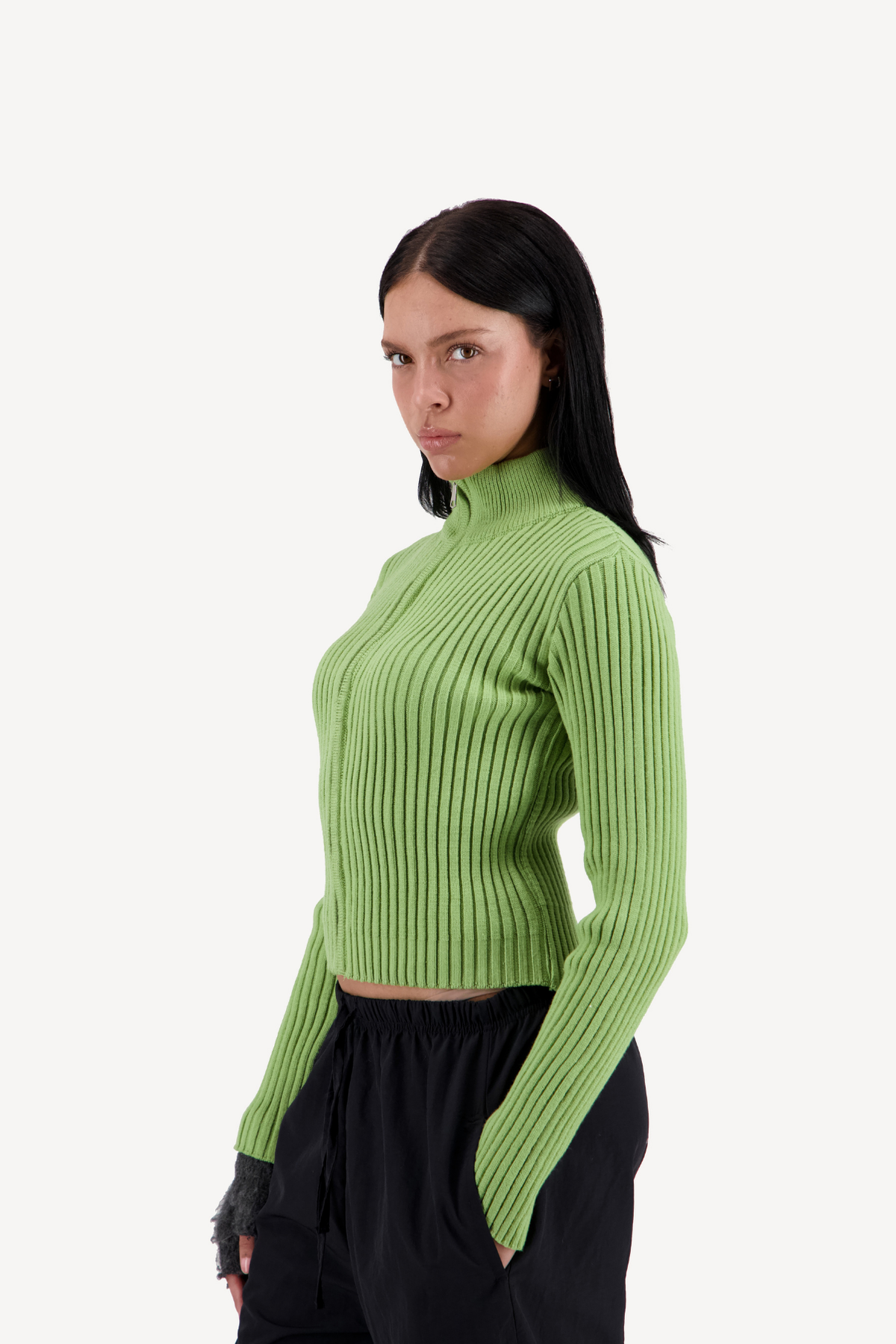 striped zip-up [sage green]