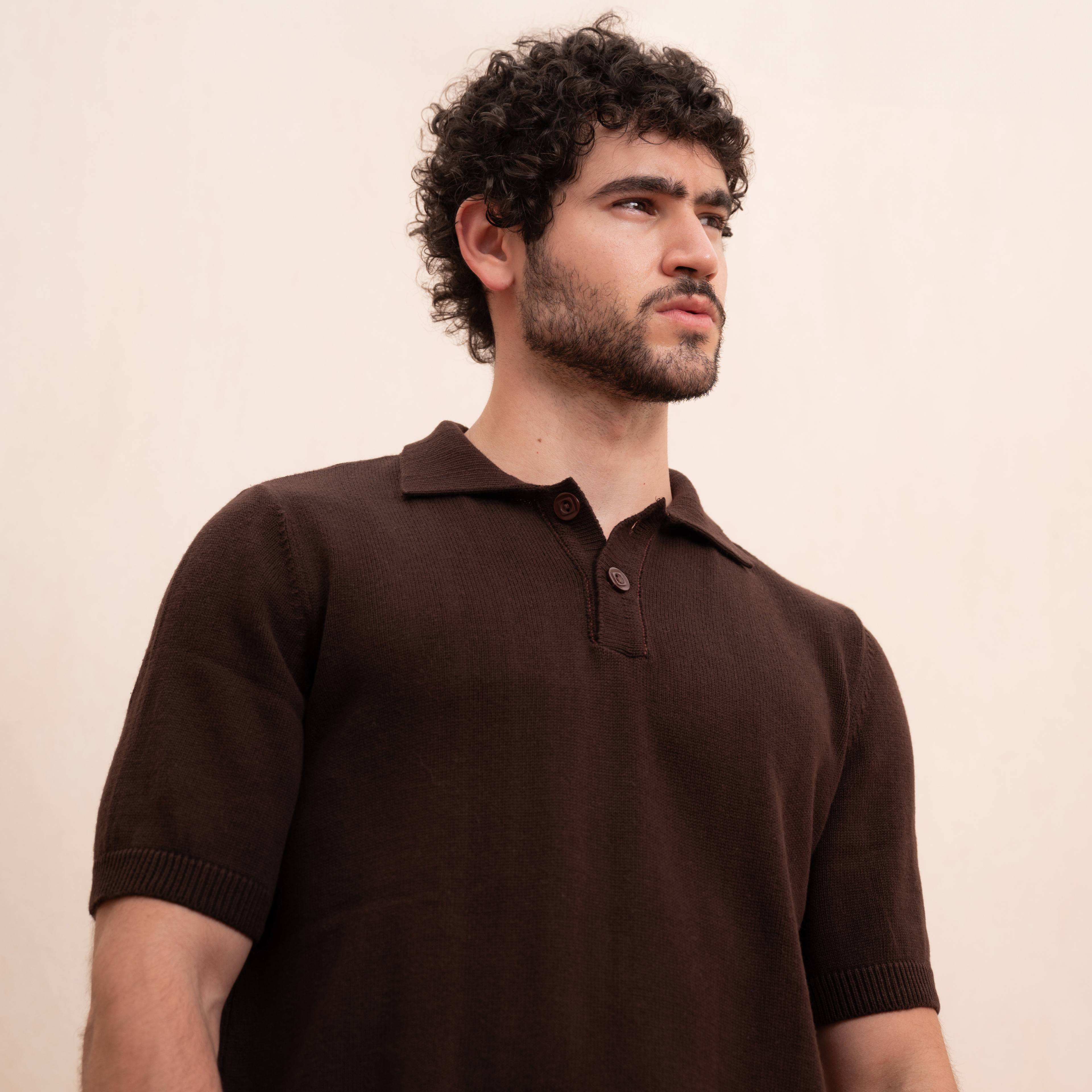 [brown] knitted polo