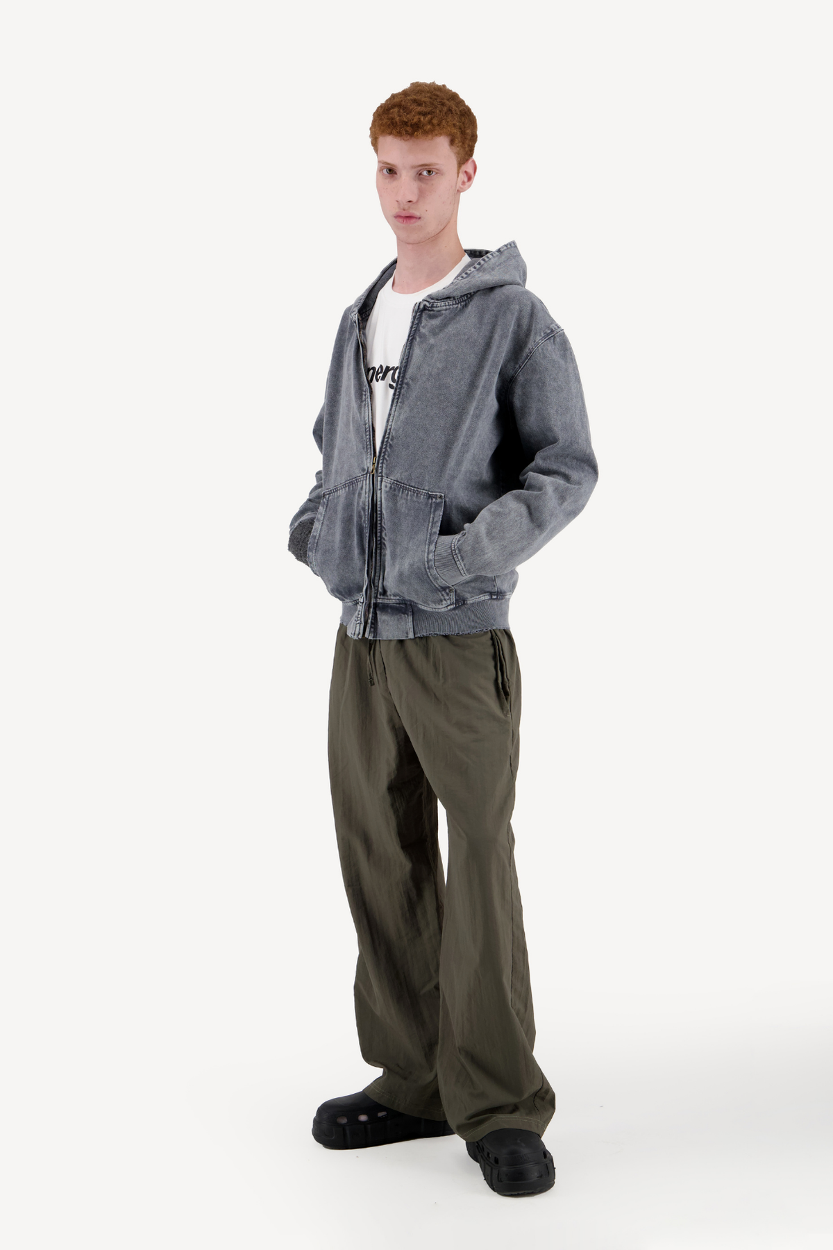 hooded denim jacket [dirty green]