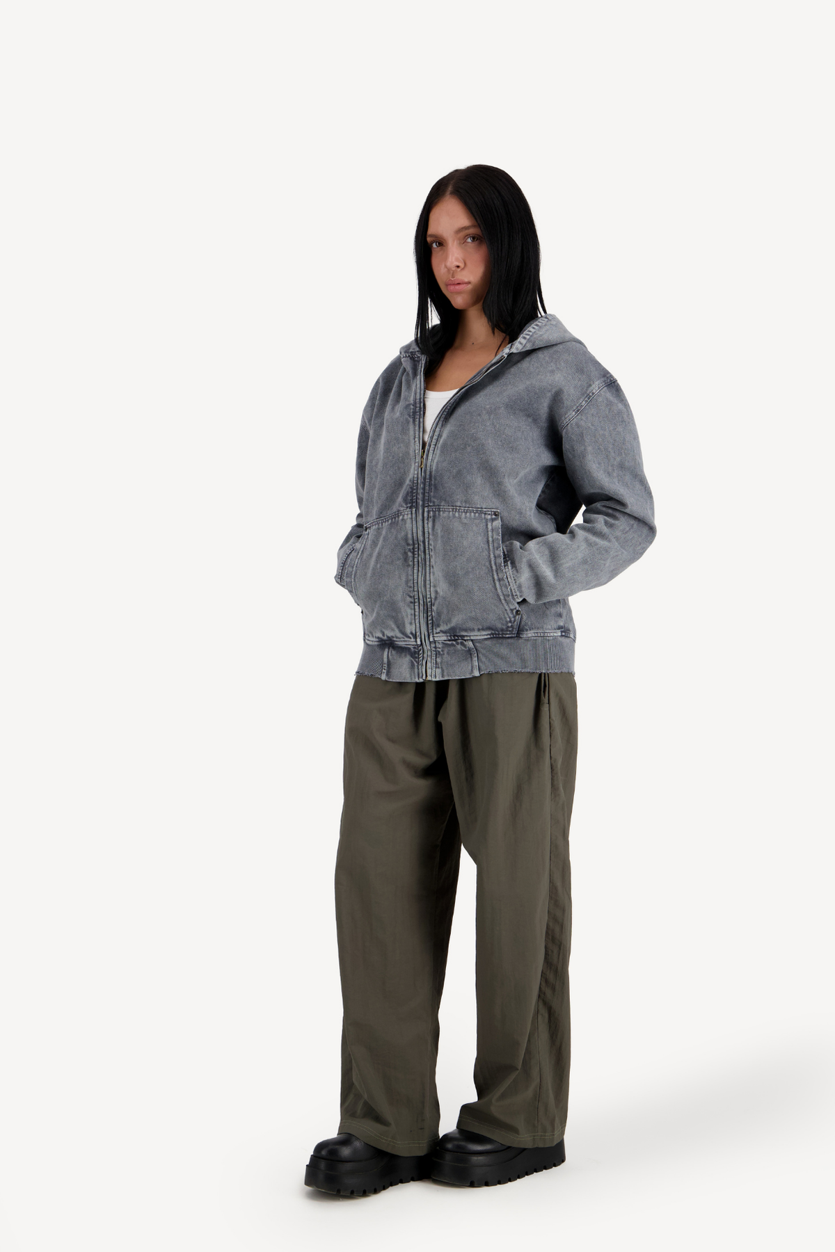 hooded denim jacket [dirty green]