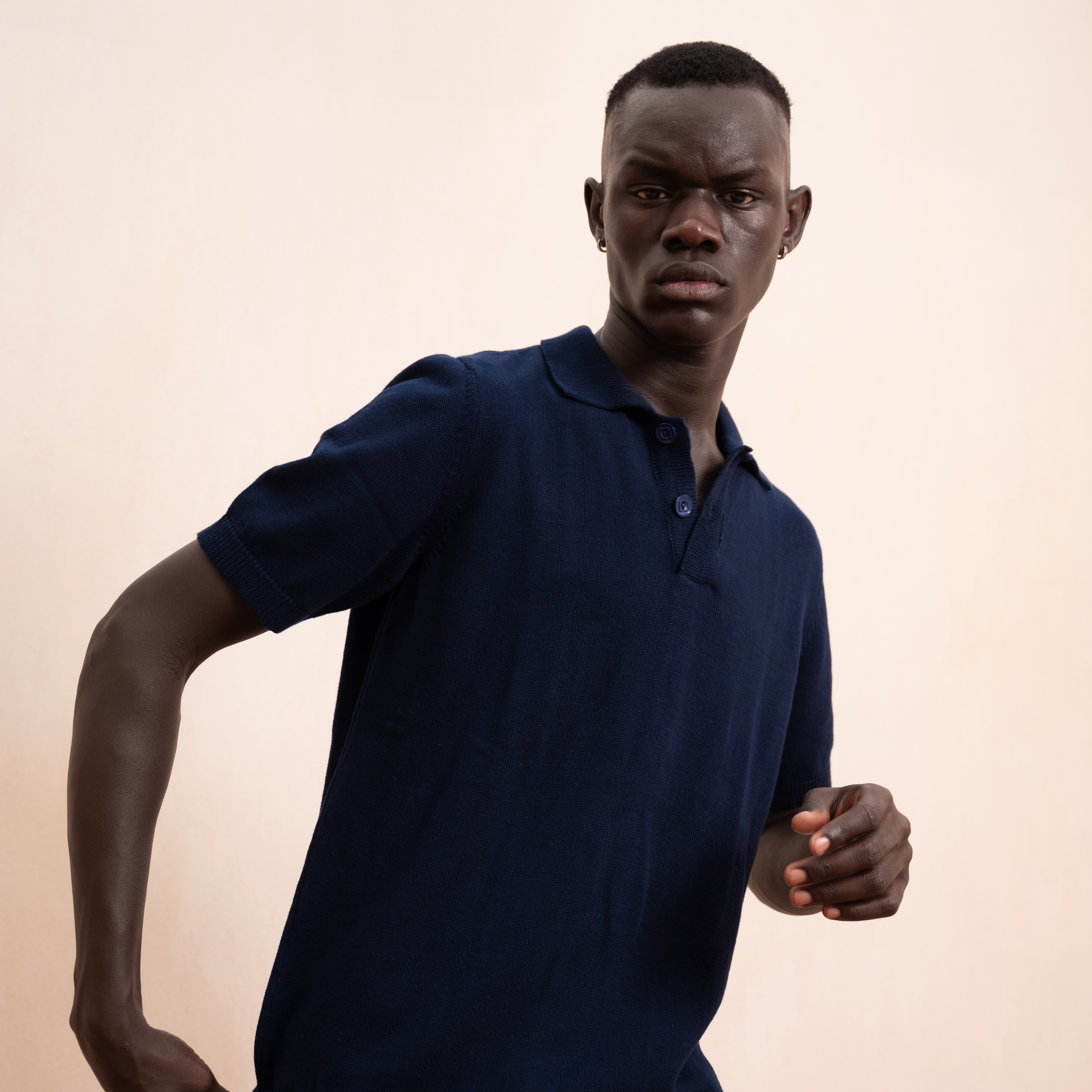 [navy blue] knitted polo