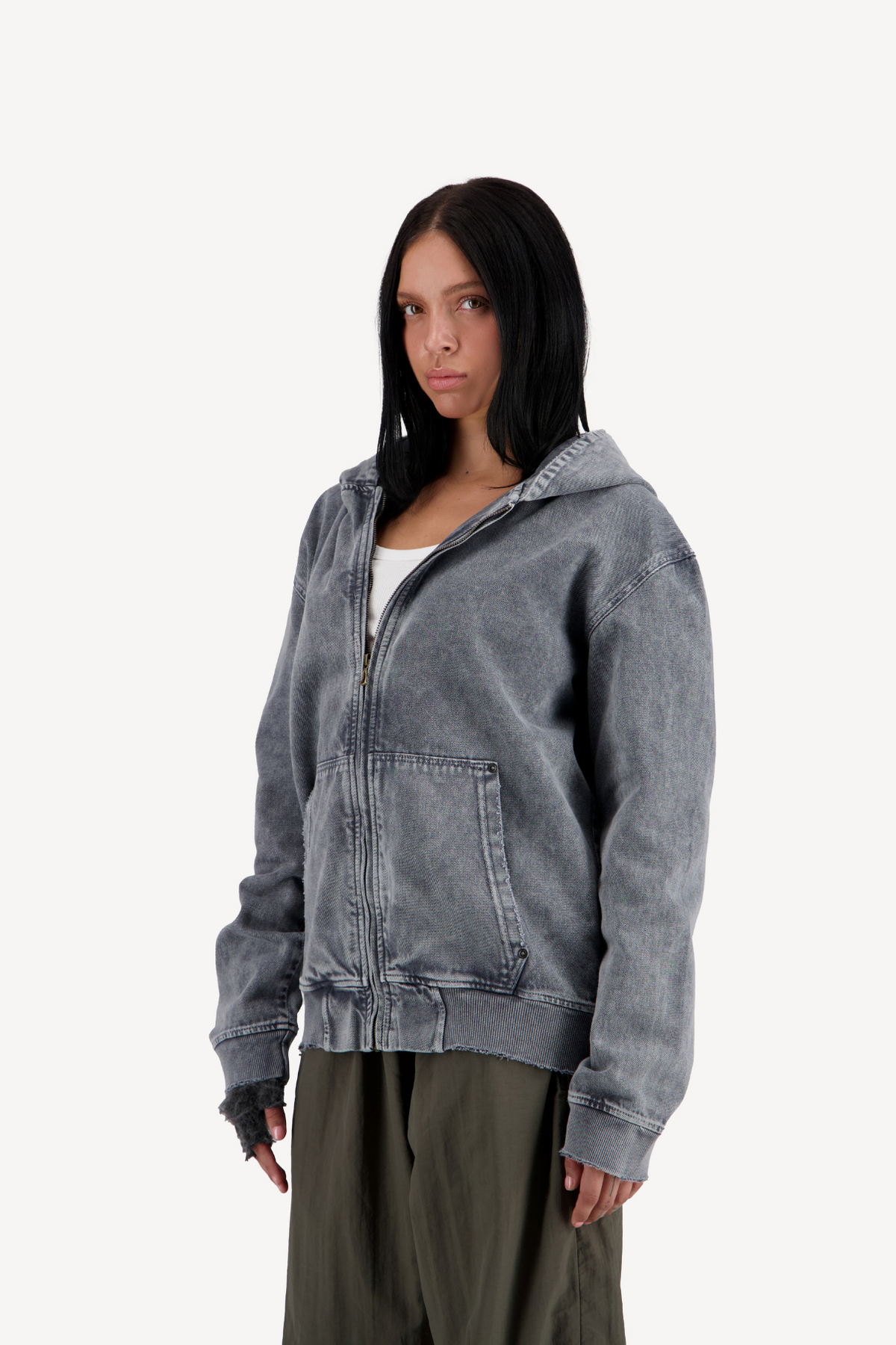 hooded denim jacket [dirty green]