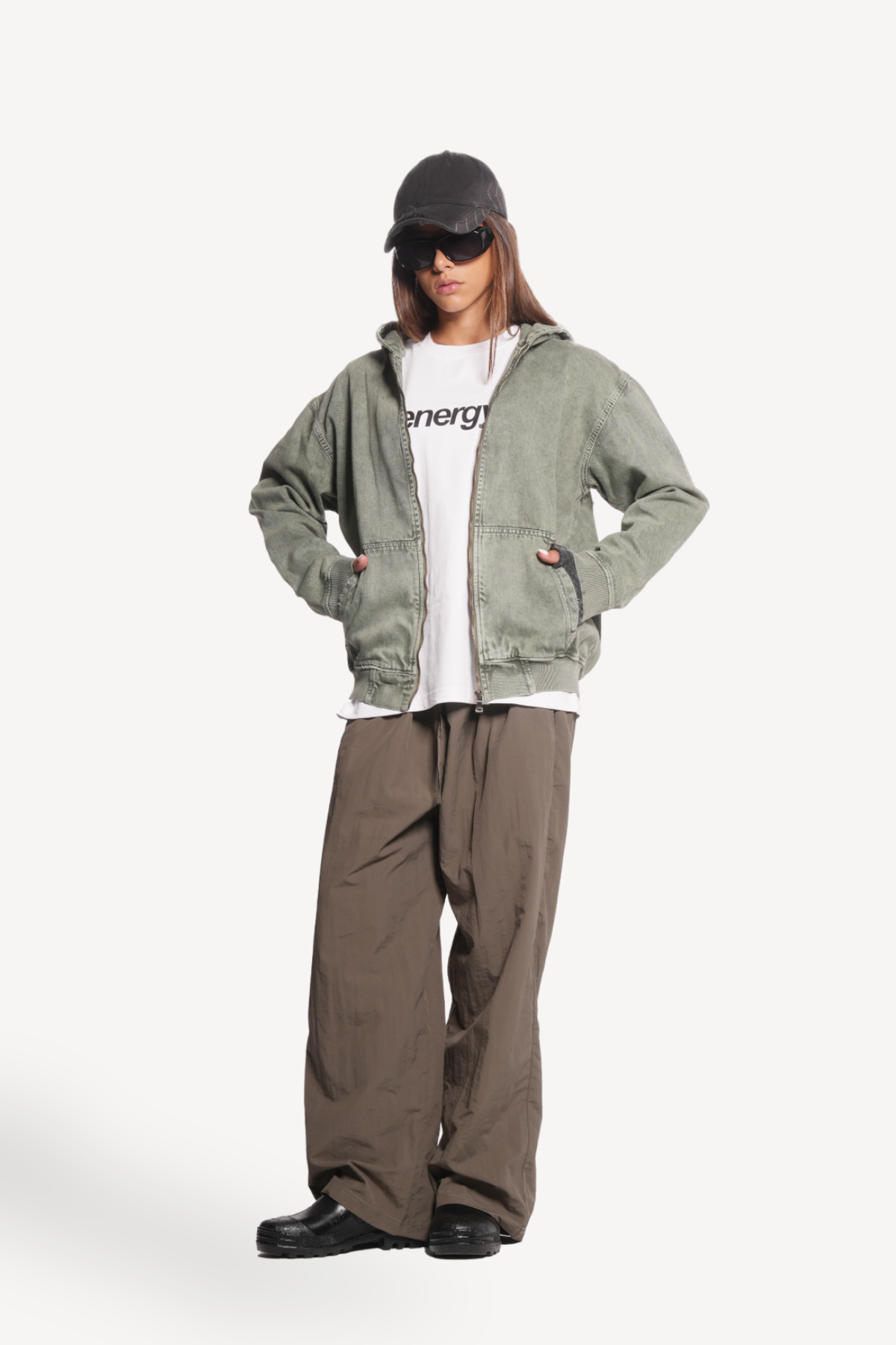 hooded denim jacket [green]