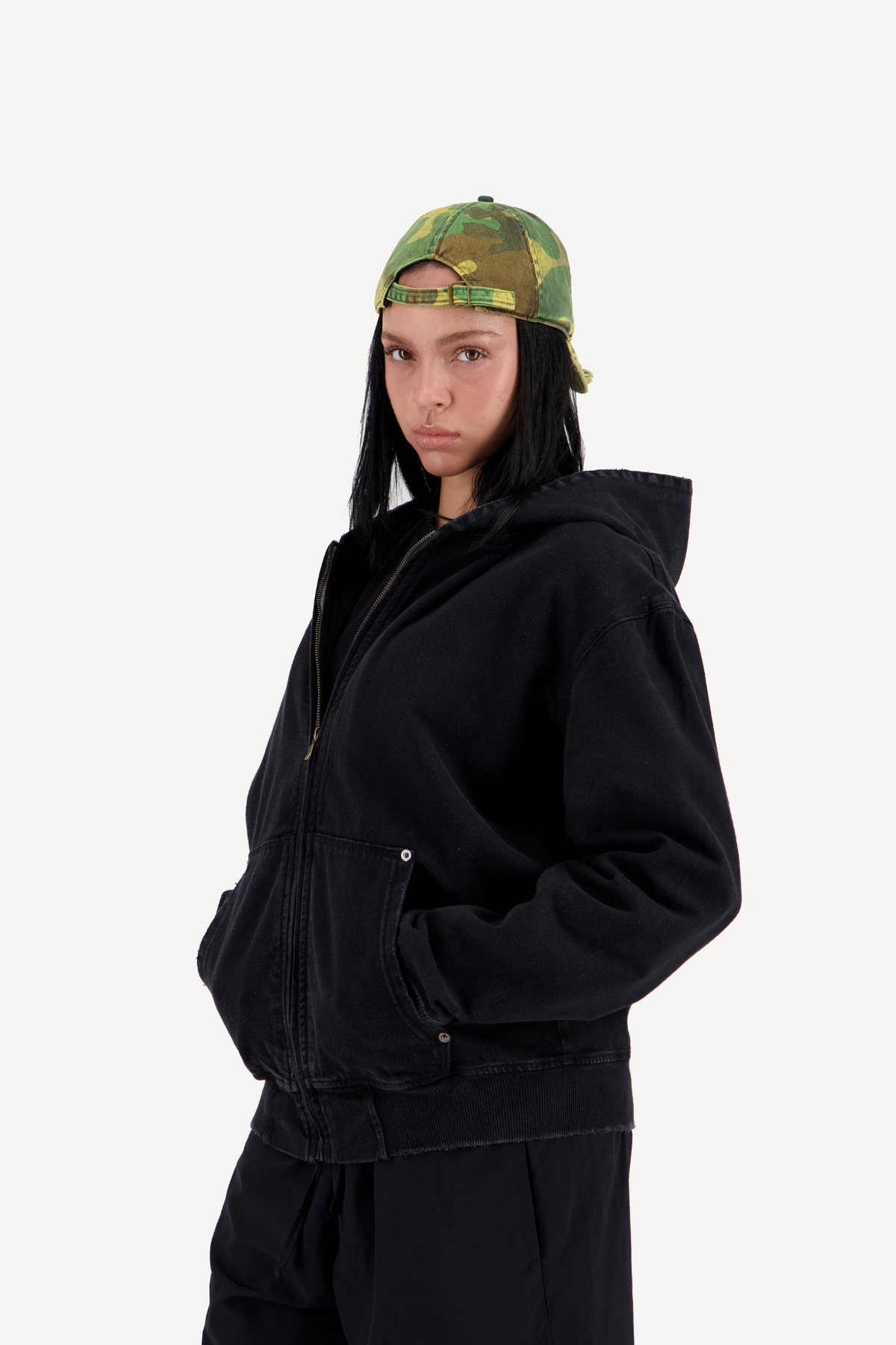 hooded denim jacket [black]