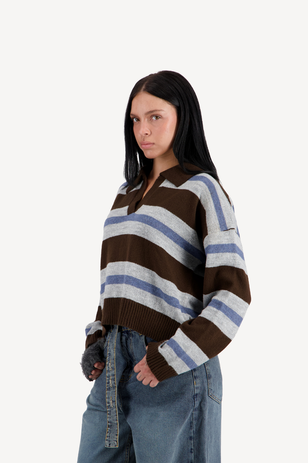 striped knit polo