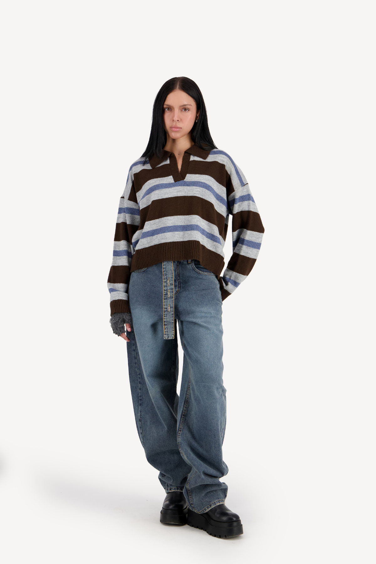 striped knit polo