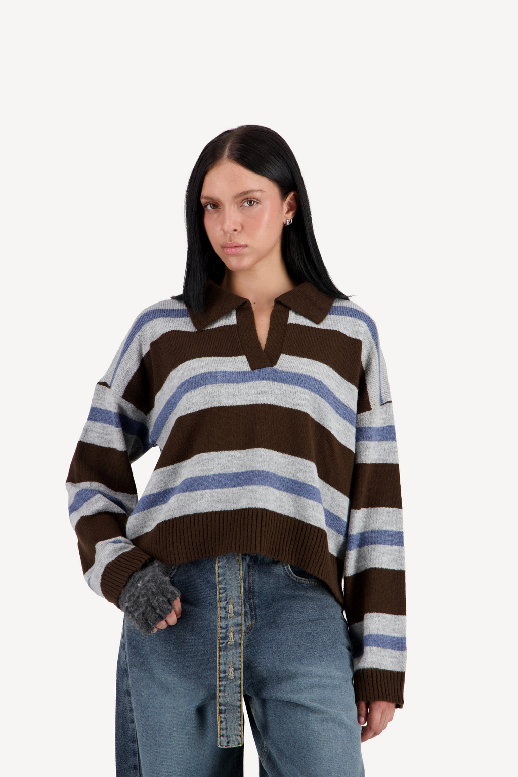 striped knit polo