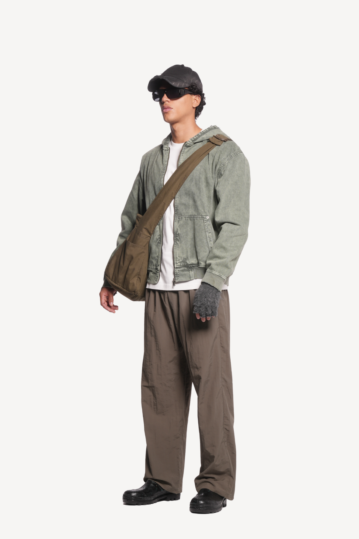 hooded denim jacket [green]