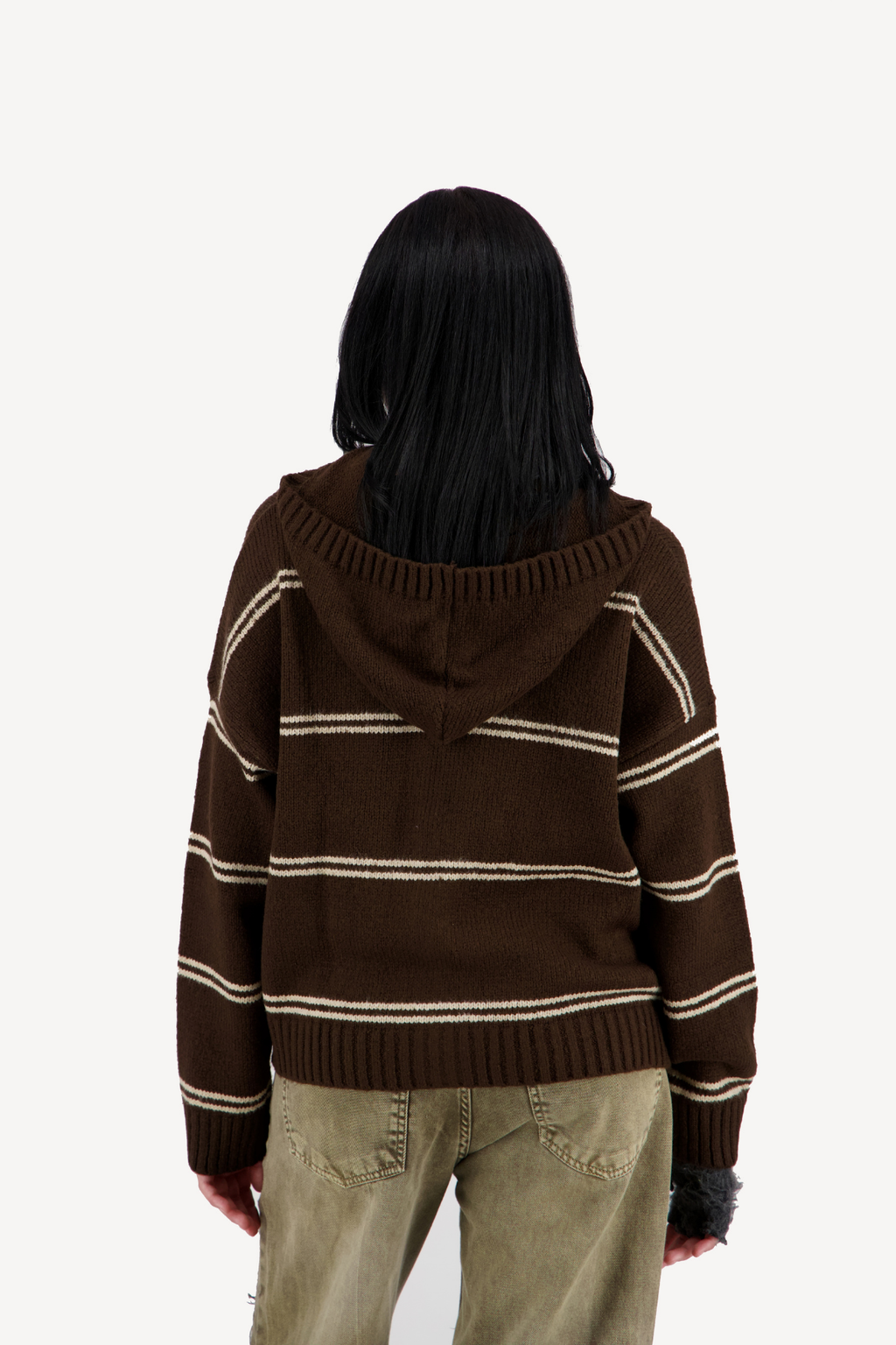 hooded striped knit zip-up