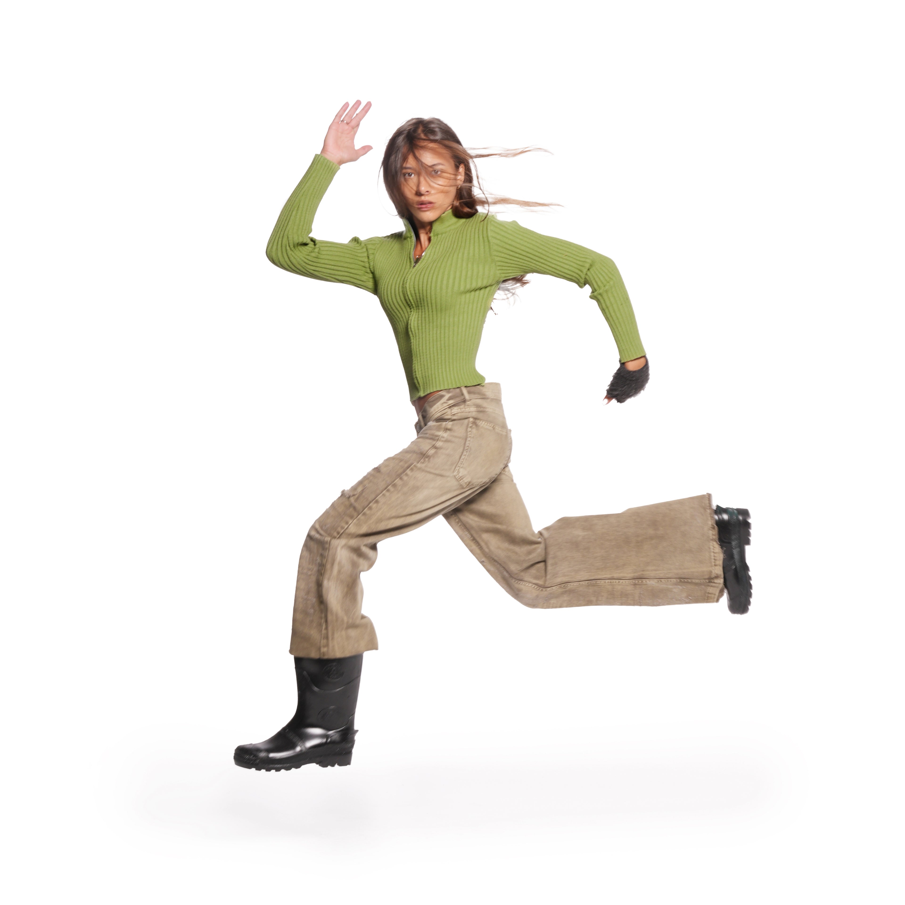 striped zip-up [sage green]