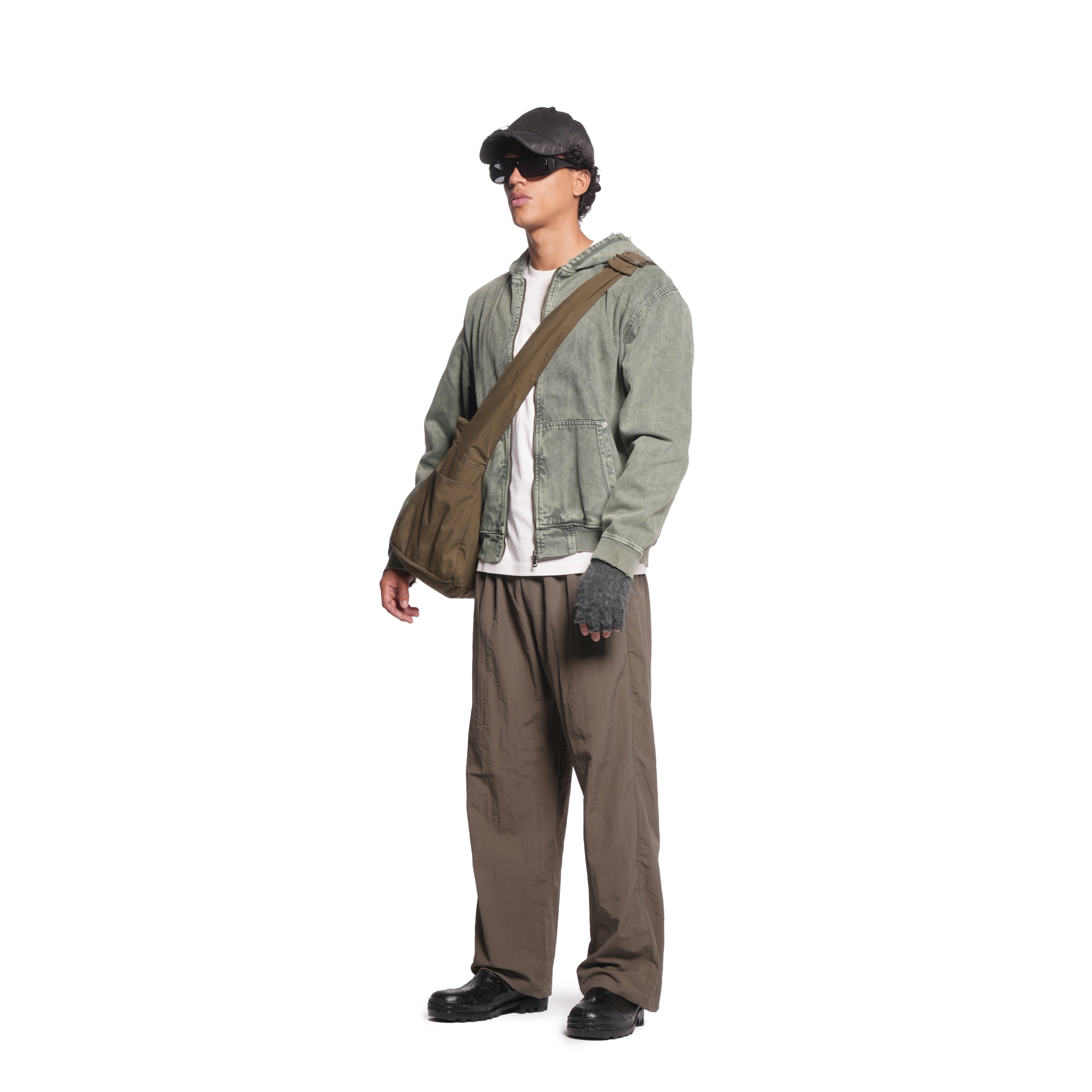 hooded denim jacket [green]