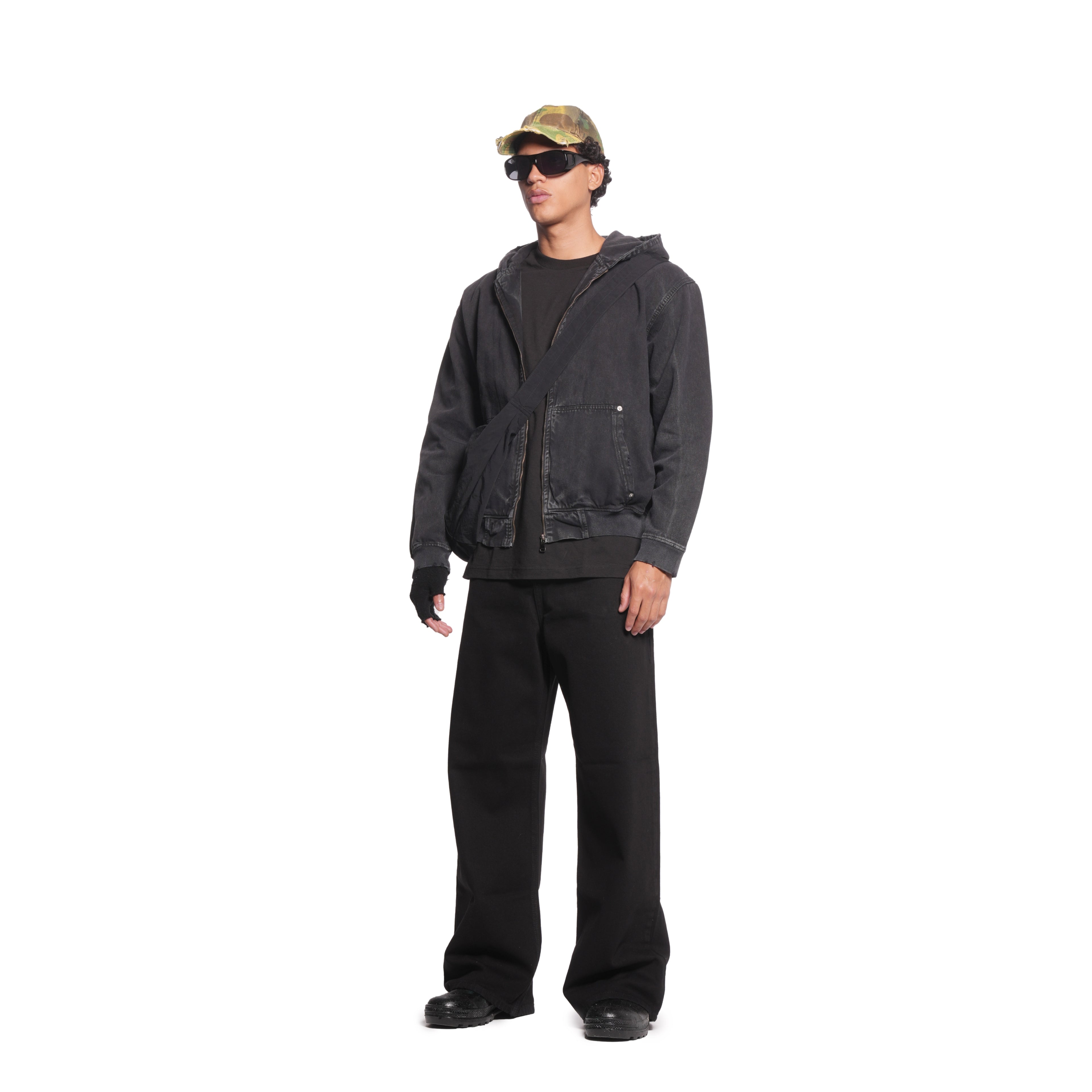 hooded denim jacket [black]
