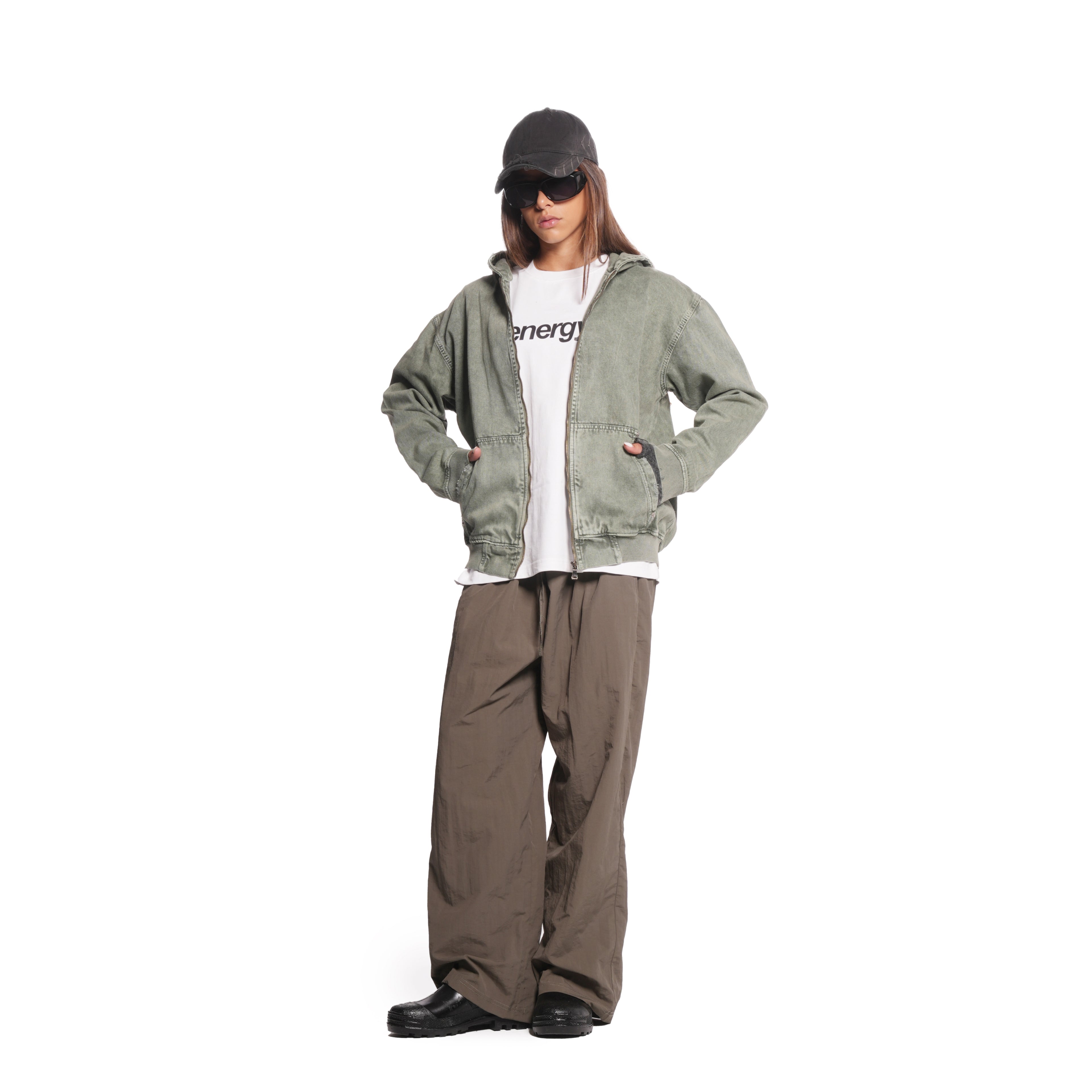 hooded denim jacket [green]