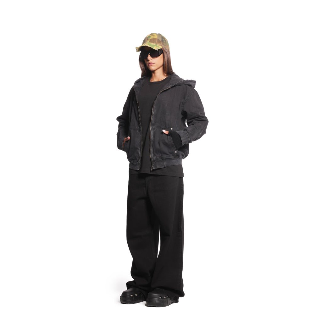 hooded denim jacket [black]