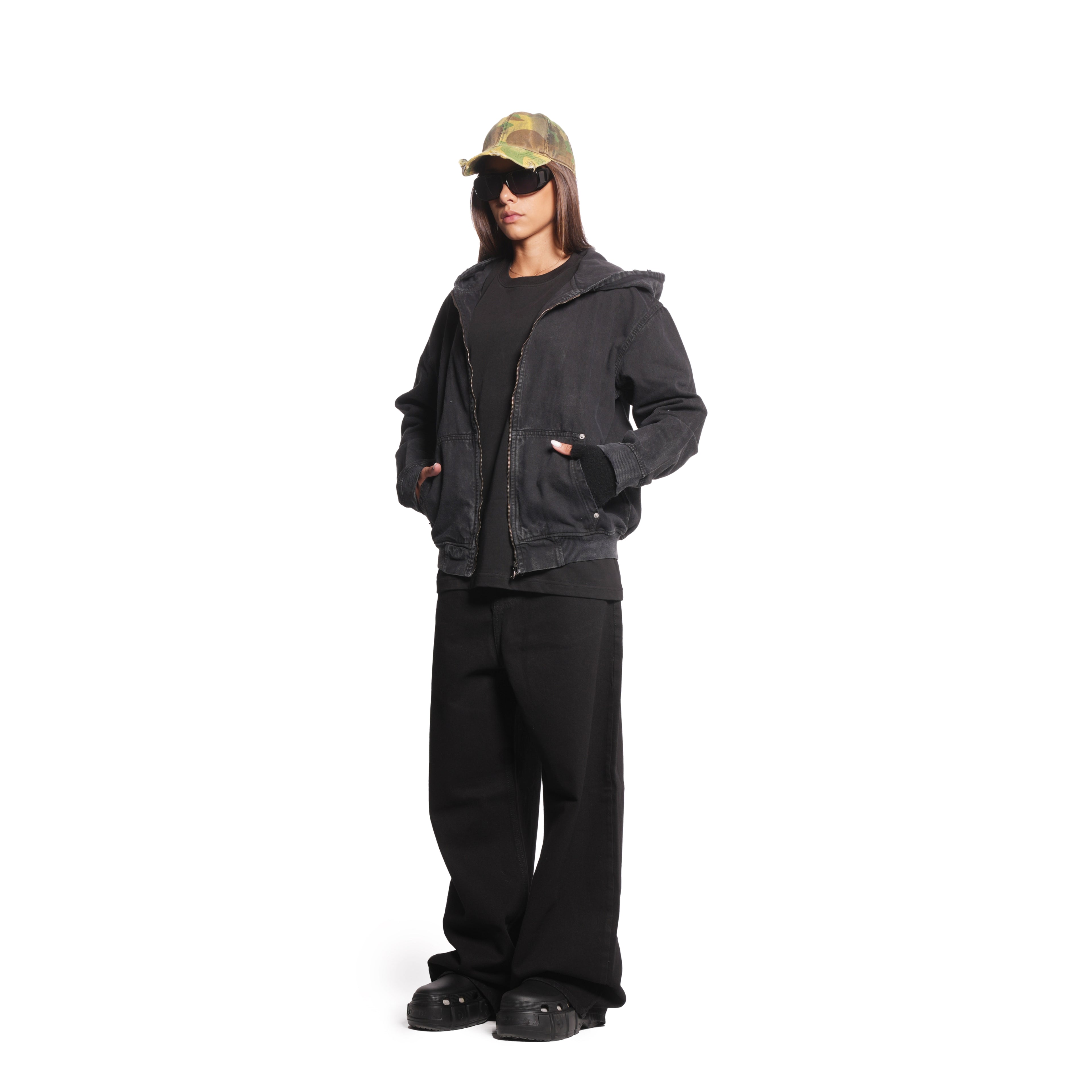 hooded denim jacket [black]