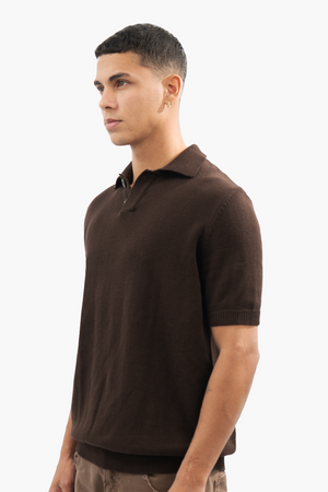 BROWN TEXTURED KNITTED POLO