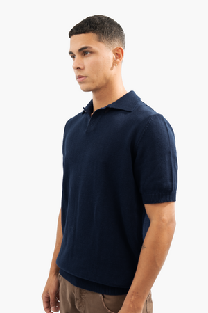 NAVY BLUE TEXTURED KNITTED POLO