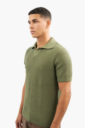 OLIVE GREEN DIAGONAL KNITTED POLO