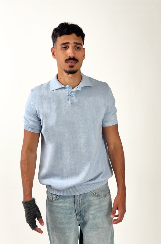 BABY BLUE TEXTURED KNITTED POLO