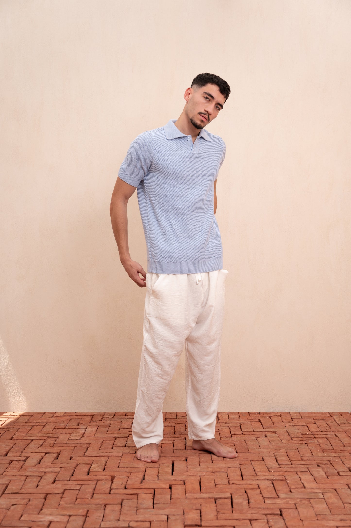 Diagonal Knitted Polo (Baby Blue)