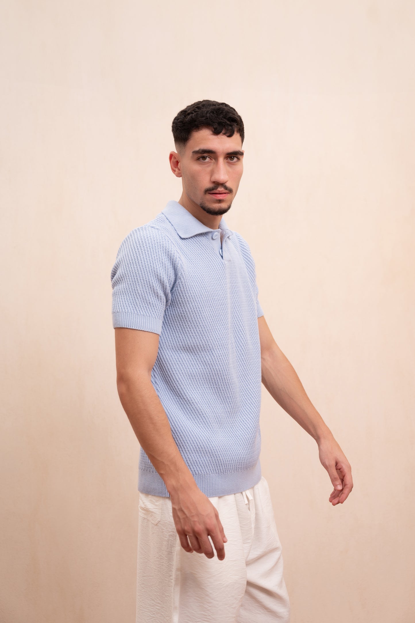 Diagonal Knitted Polo (Baby Blue)