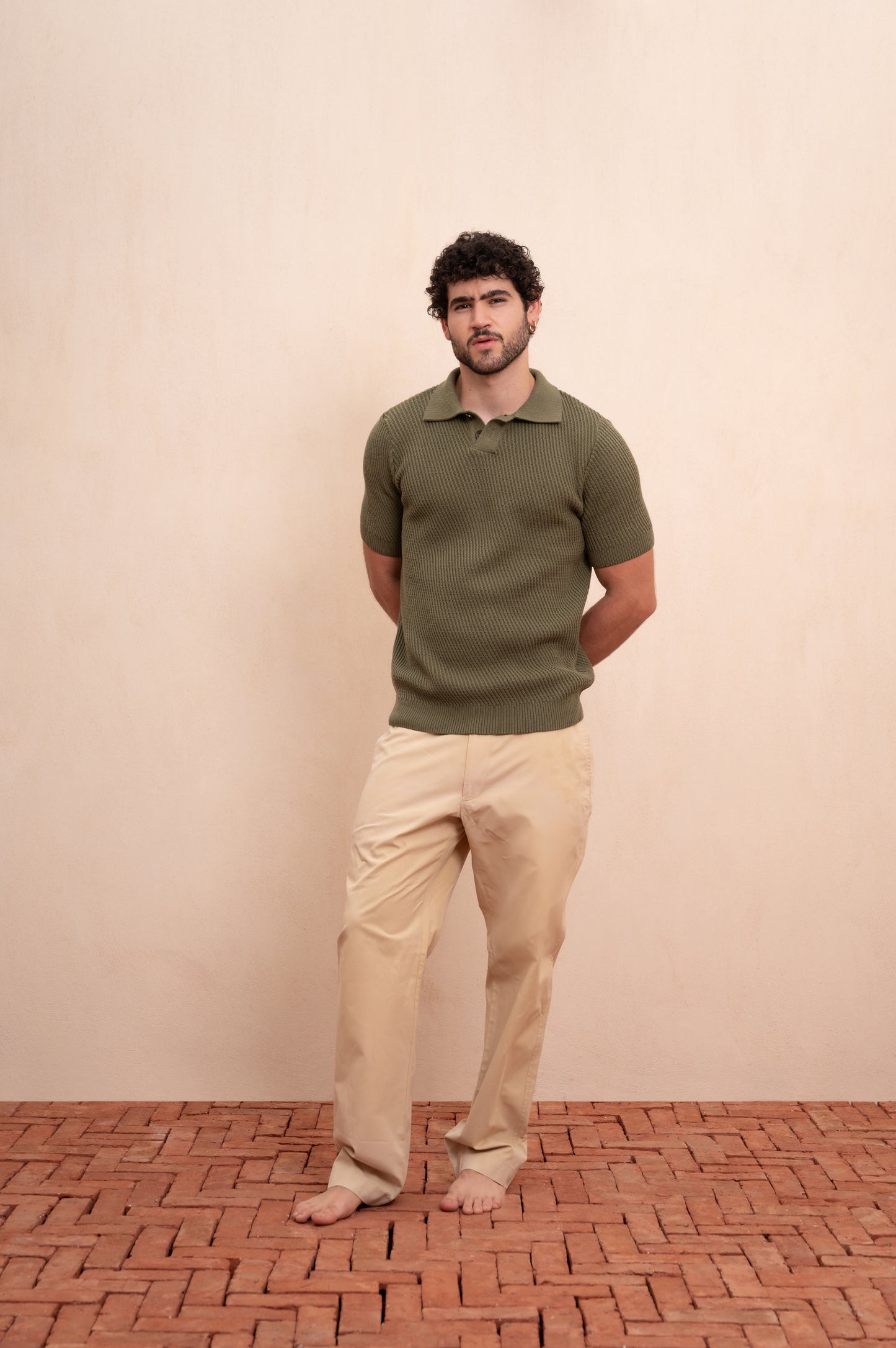 Diagonal Knitted Polo (Olive Green)