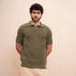 Diagonal Knitted Polo (Olive Green)