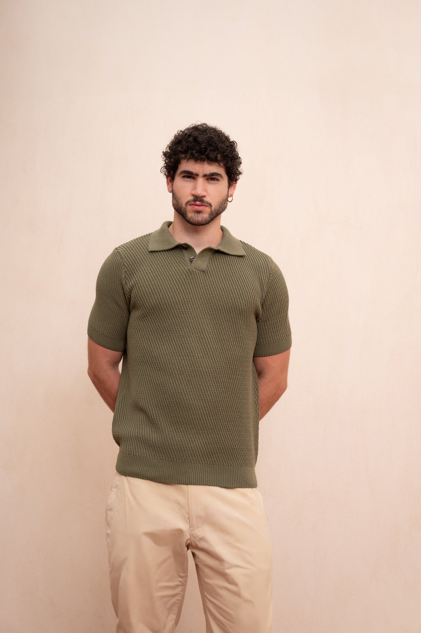 Diagonal Knitted Polo (Olive Green)