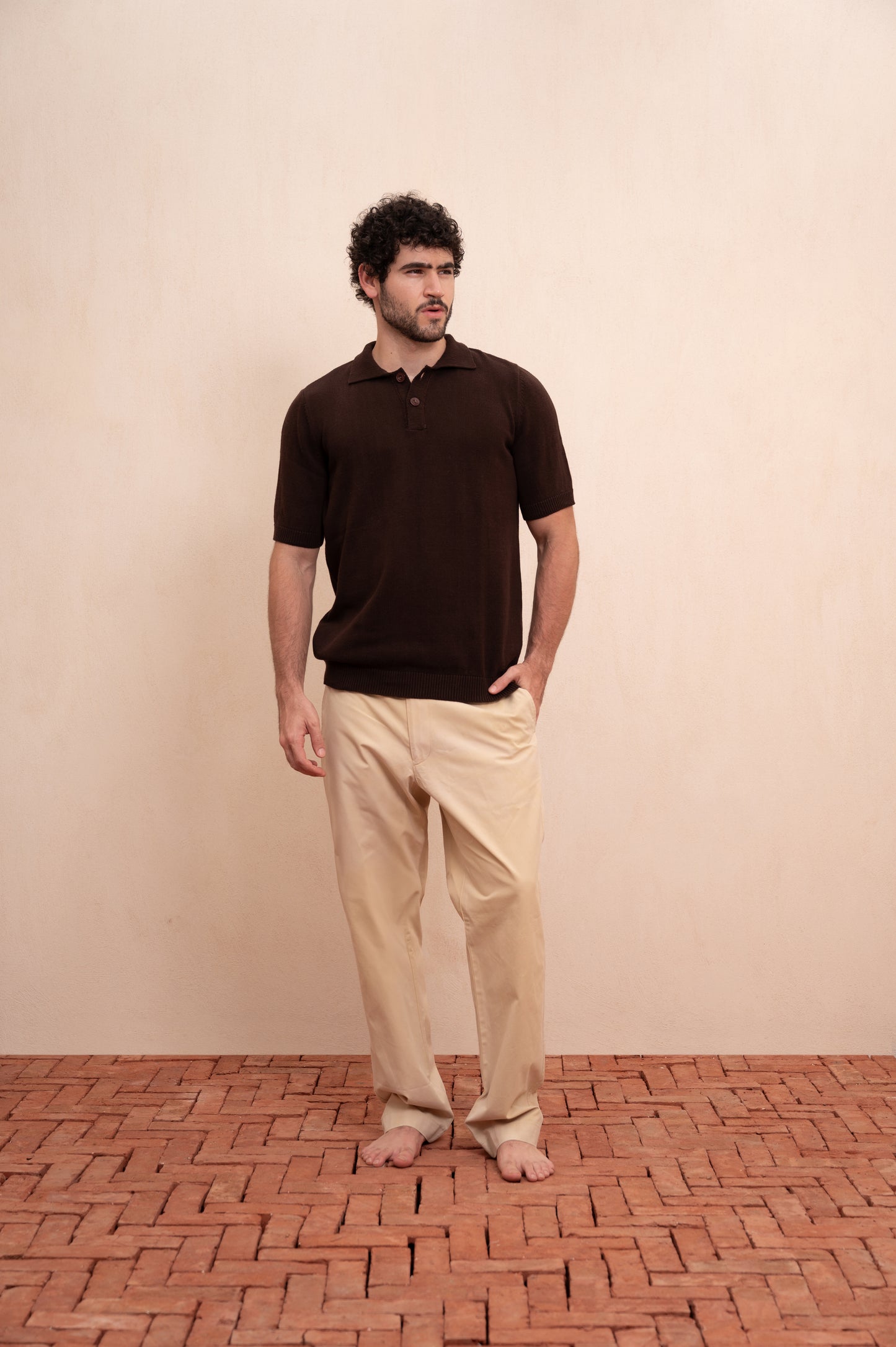 Textured Knitted Polo (Brown)