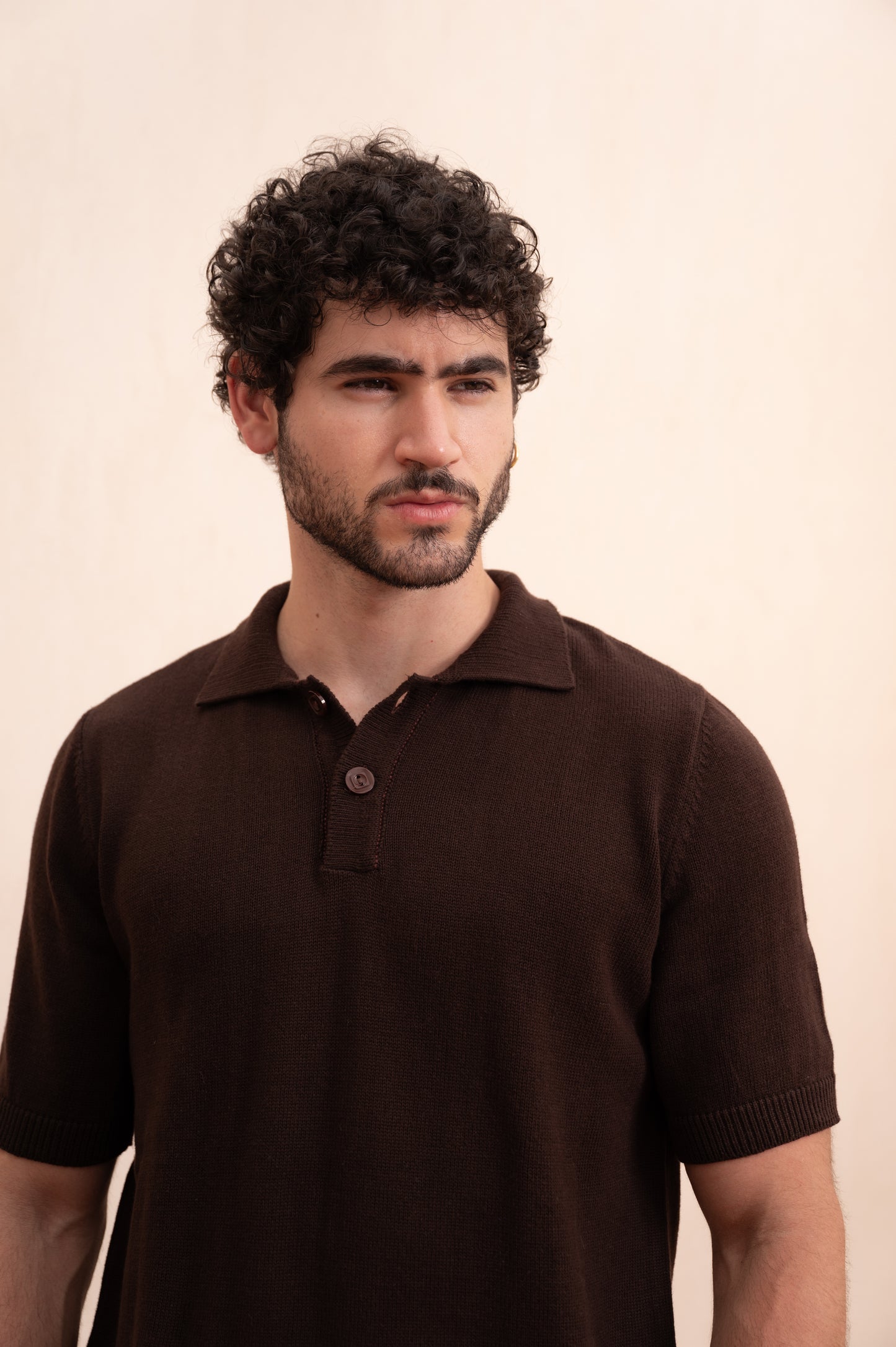 Textured Knitted Polo (Brown)