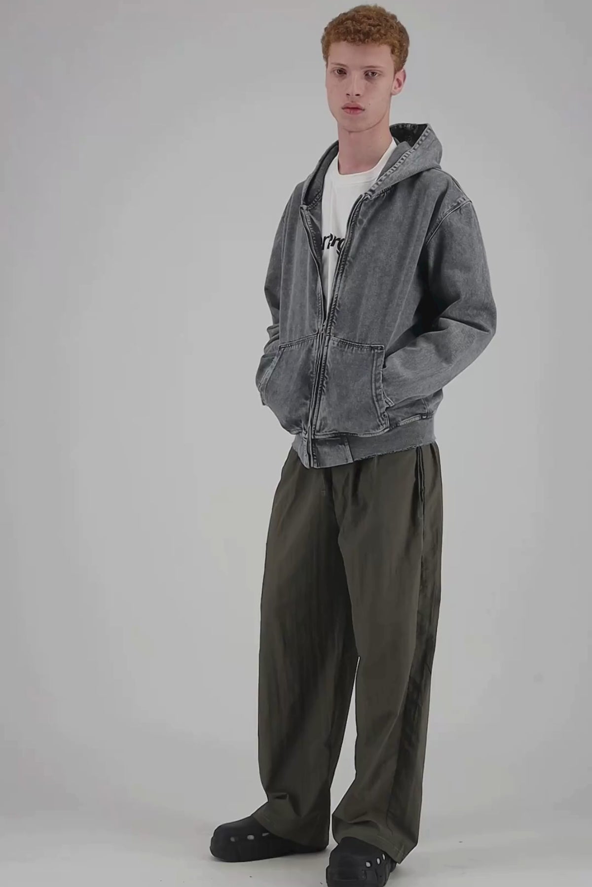 hooded denim jacket [dirty green]