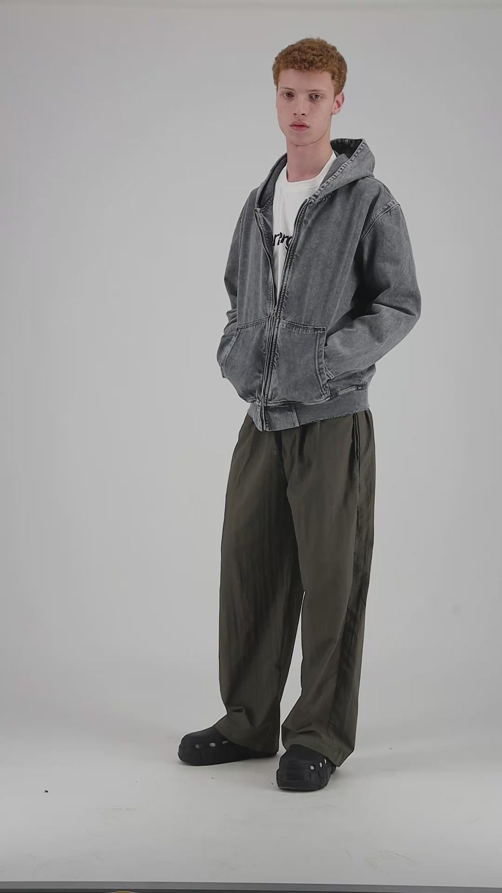 hooded denim jacket [dirty green]