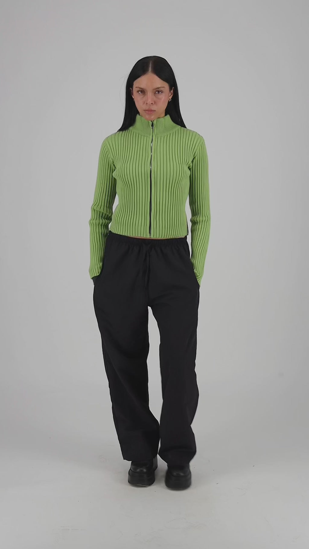 striped zip-up [sage green]