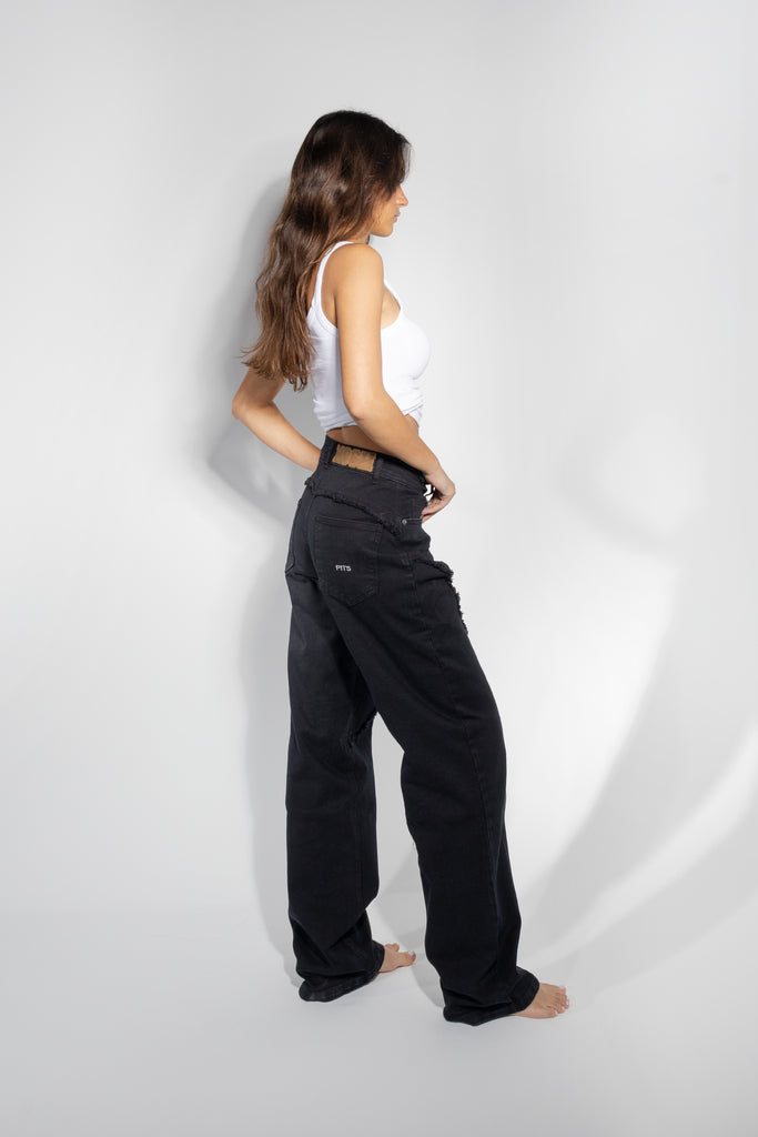 black denim asymmetric